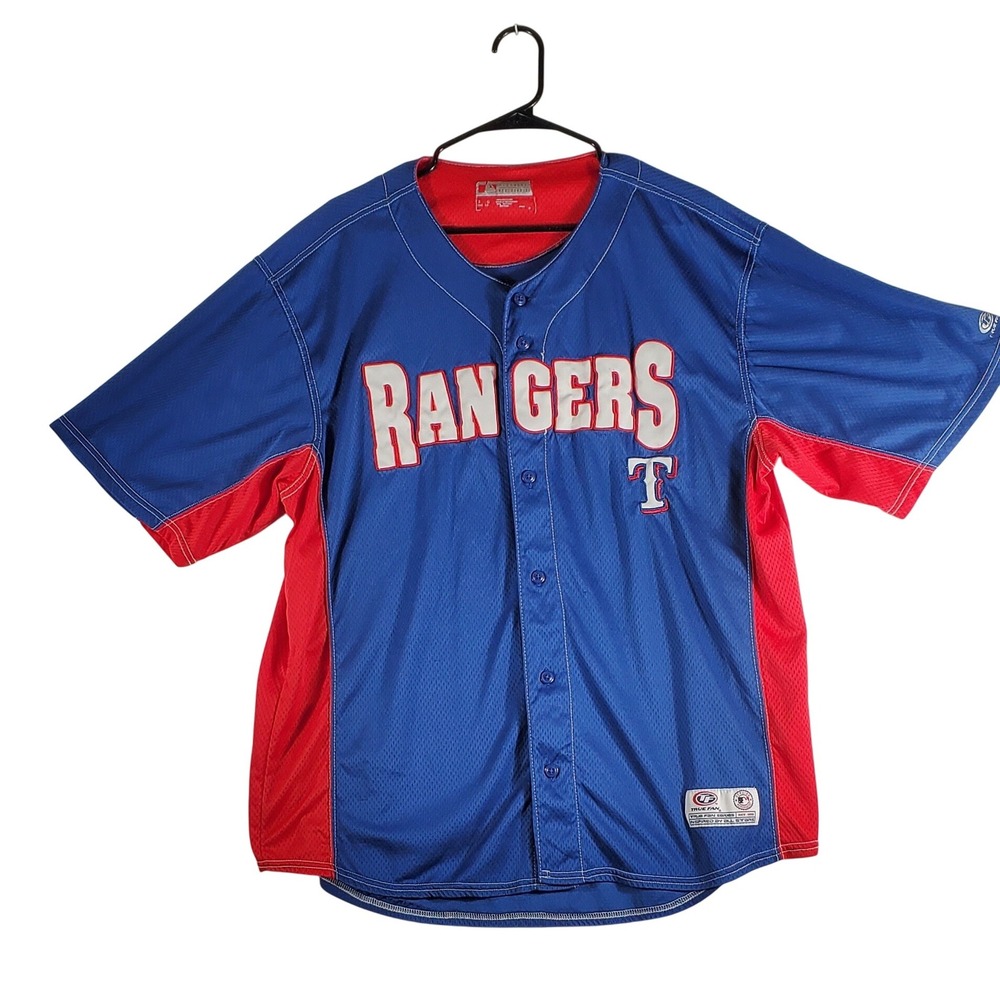 True Fan Texas Rangers Baseball Jersey Men's X Large Blue Red‎ MLB